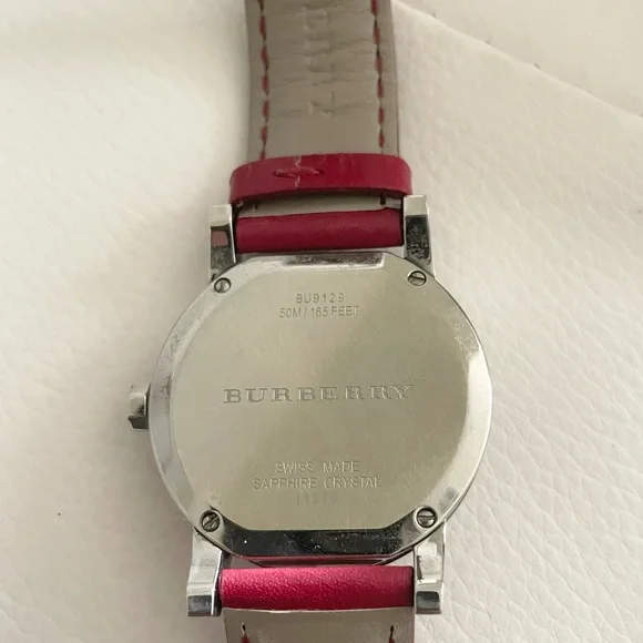 New Burberry BU9129 Silver Dial Red Leather Women's Watch